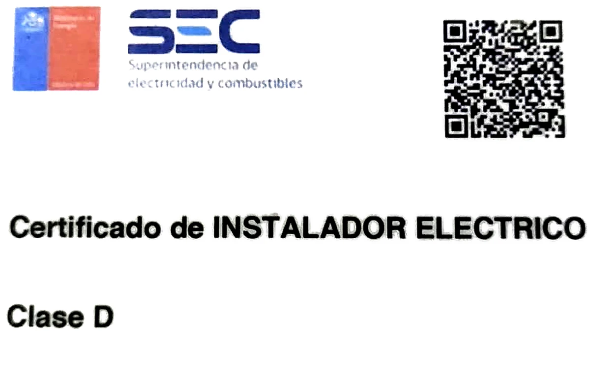 Credencial SEC de Juan Cansejo: Certificado de Instalador Eléctrico, Clase D